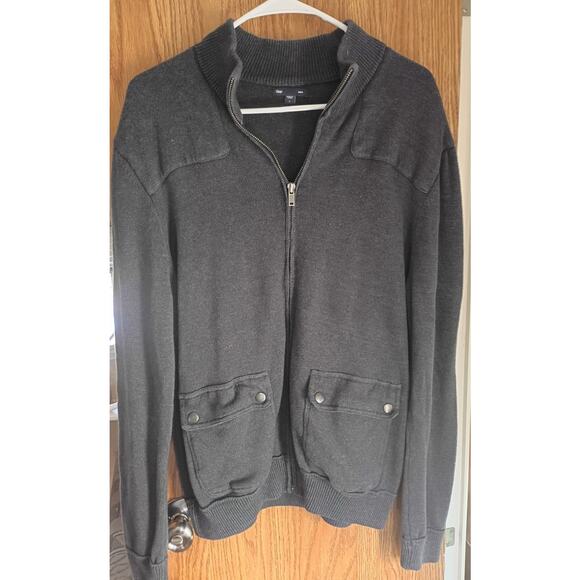 GAP Mens Gray Full Zip Bomber Sweater L Ribbed Collar Utility Pockets Gorpcore - Picture 1 of 9